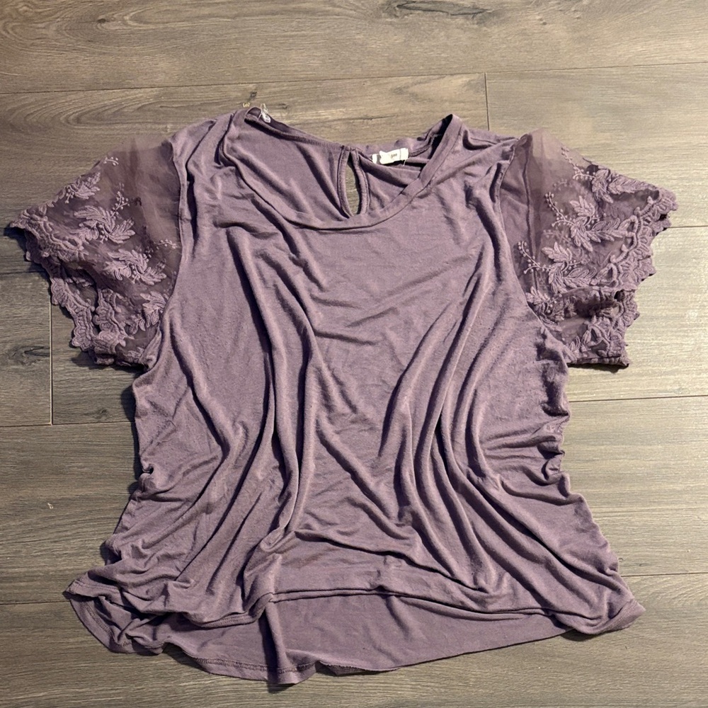 Paper + Tee Elegant Mauve Purple Lace Sleeve Women's Top Plus Size 3X
